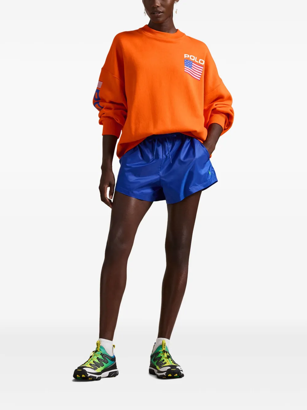 Polo Ralph Lauren Flag Logo Fleece Crewneck In Orange