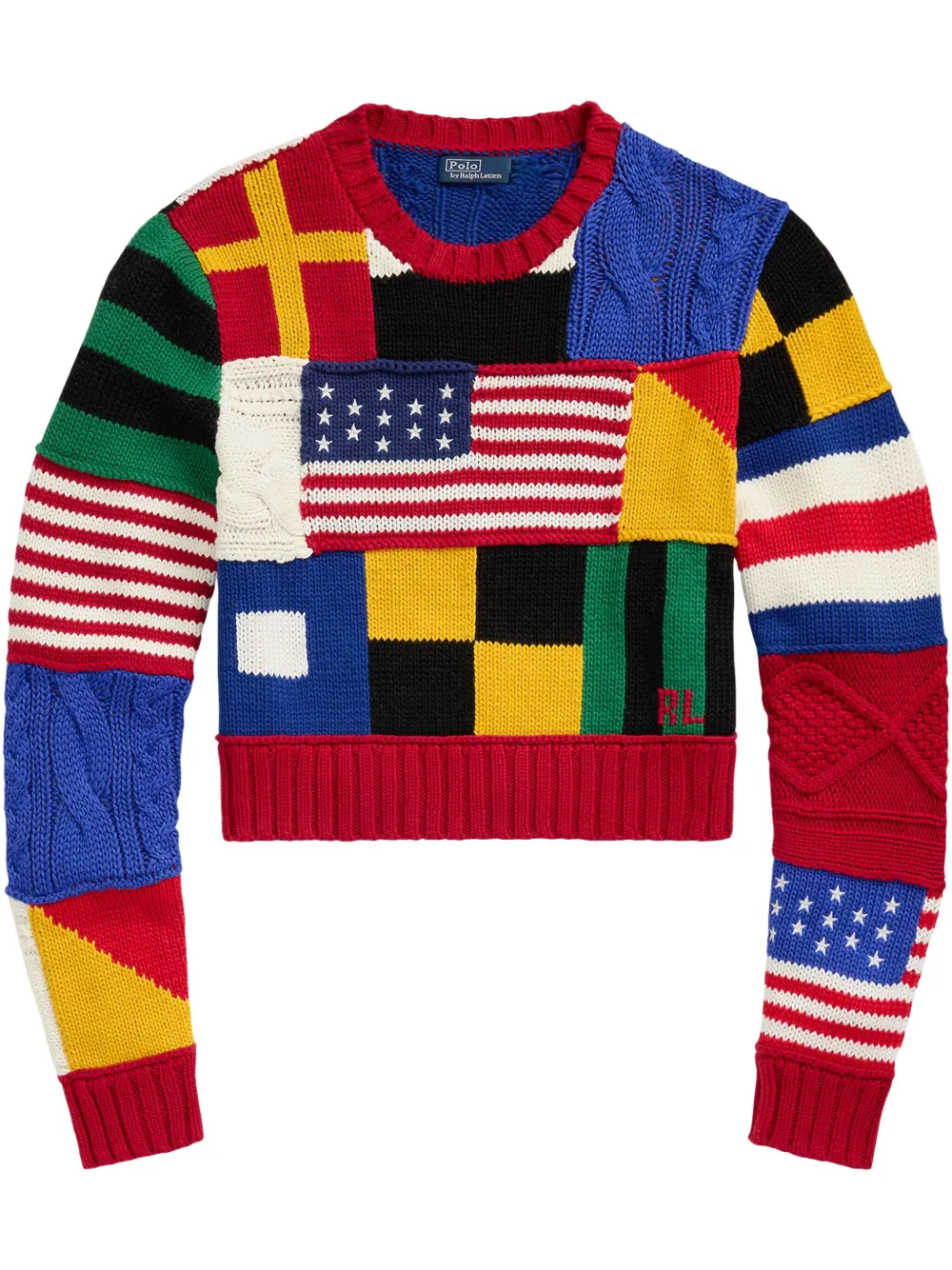 Polo Ralph Lauren Patchwork Flag Cotton Crewneck Sweater In 红色