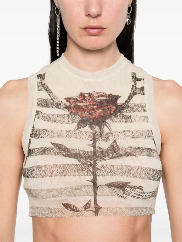 Jean Paul Gaultier Tattoo Mariniere Crop Top in Ecru, Black
