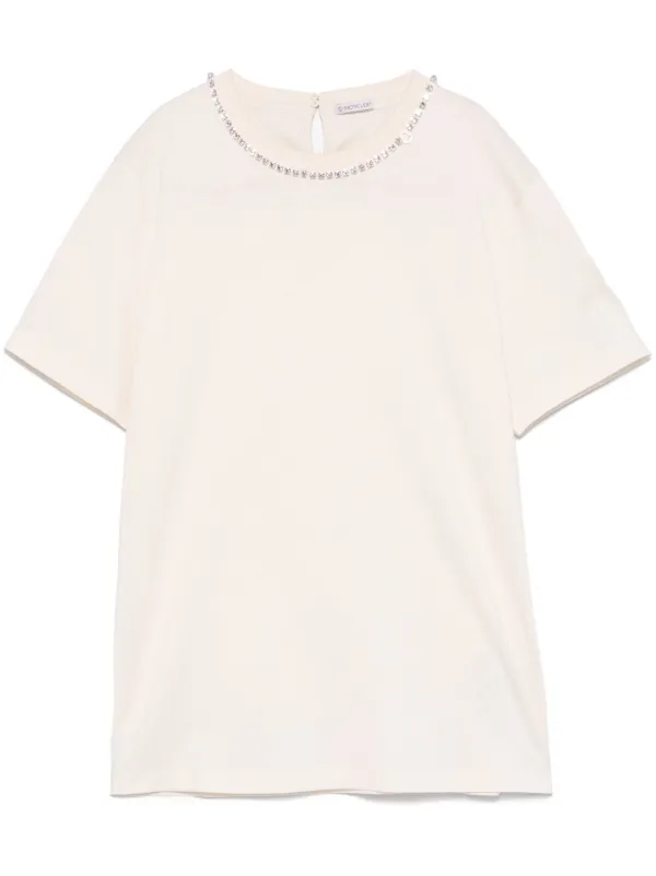 Moncler Crystal-embellished T-shirt in Neutrals