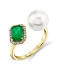 SHAY 18kt yellow gold Tilted Halo emerald ring