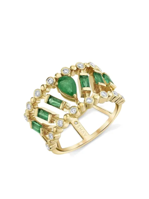 SHAY anillo Dot Dash en oro amarillo de 18kt con esmeralda