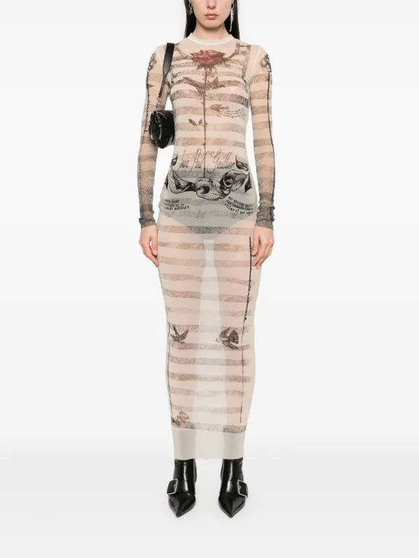 ワンピース JeanPaul GAULTIER MESH TATOO MARINIER LONG DRESS JEAN PAUL GAULTIER - Women Printed 