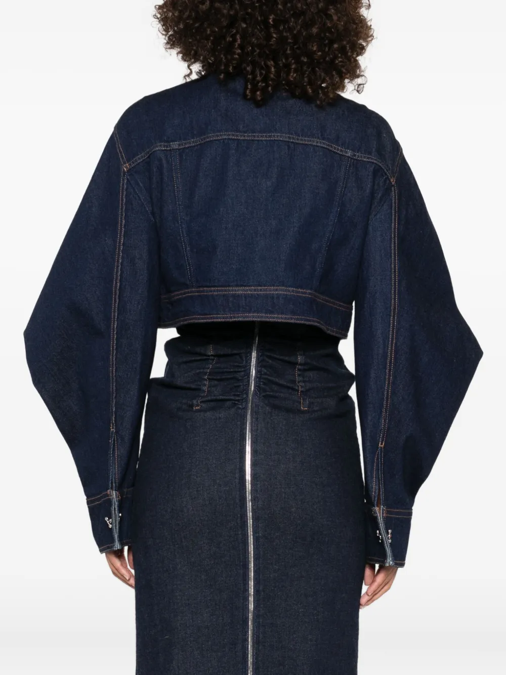 Sportmax curved-sleeve denim jacket Blauw