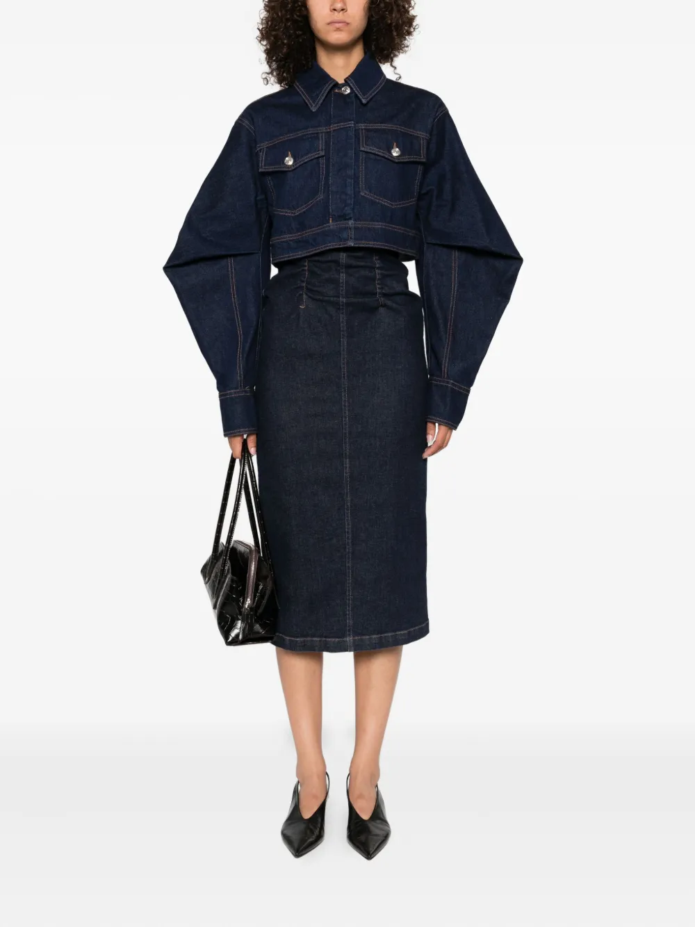 Sportmax curved-sleeve denim jacket Blauw