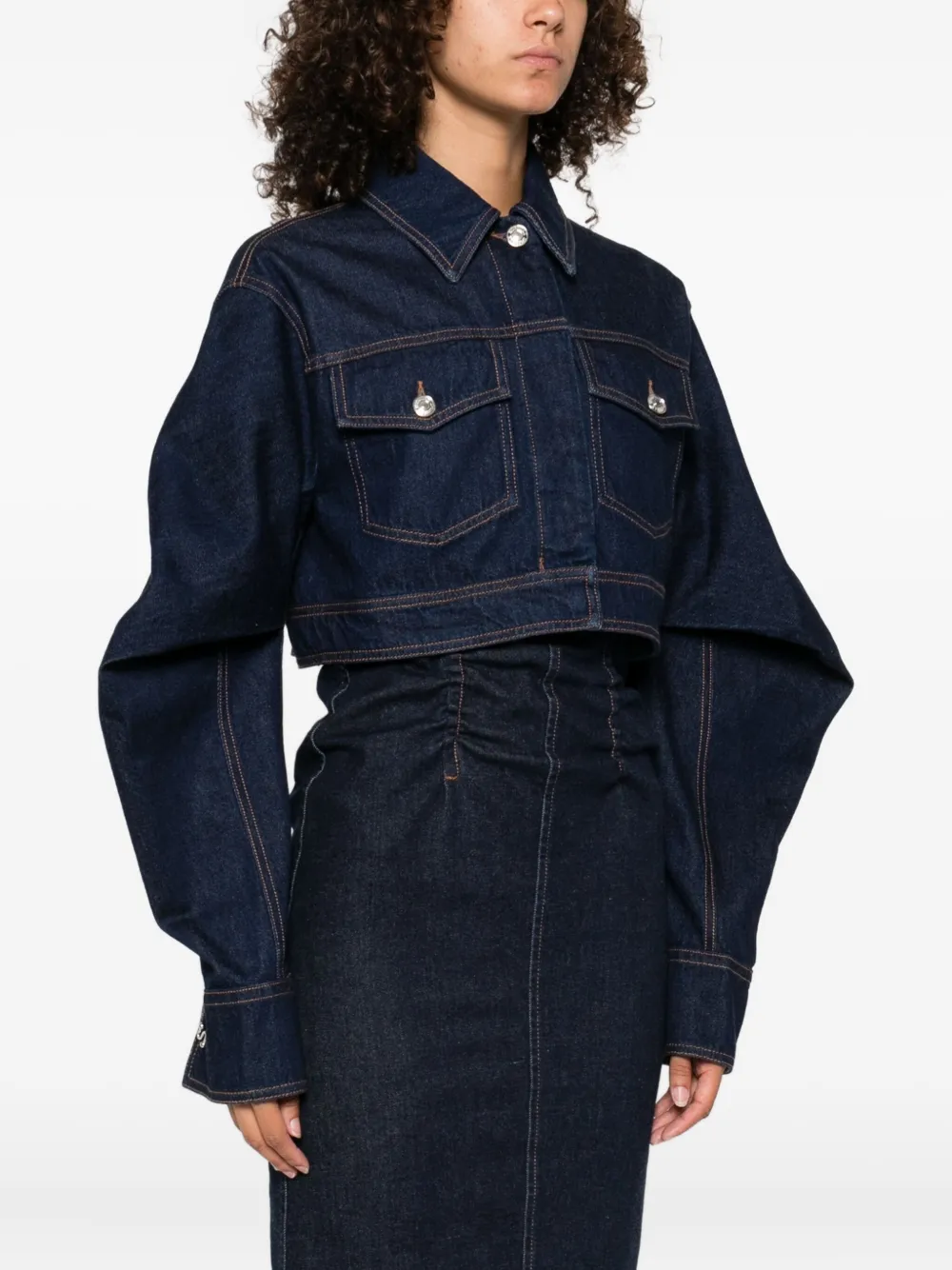 Sportmax curved-sleeve denim jacket Blauw