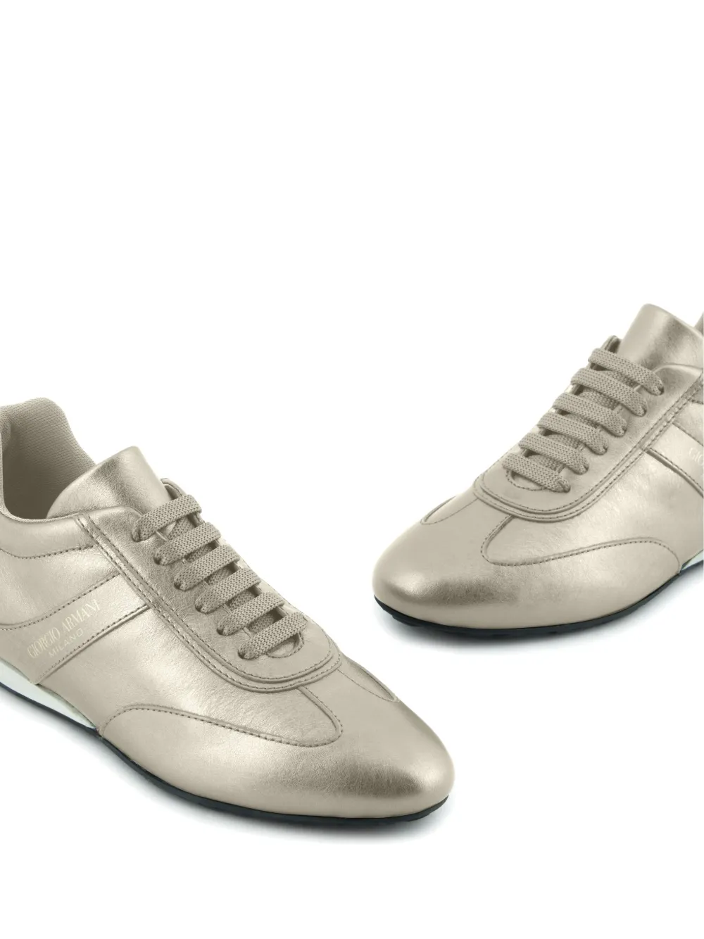 Giorgio Armani lamé-effect leather sneakers Neutrals
