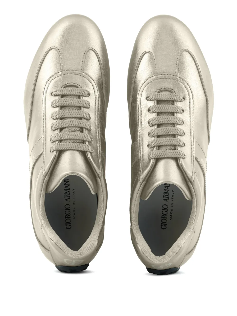 Giorgio Armani lamé-effect leather sneakers Neutrals
