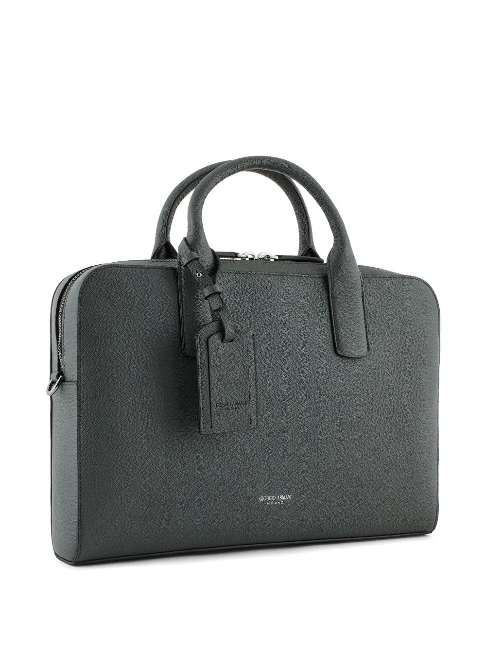 Giorgio Armani Pebbled Leather Briefcase In Green
