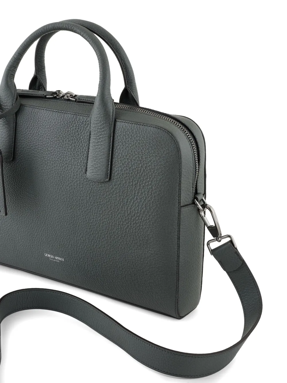 Giorgio Armani Pebbled Leather Briefcase In Green
