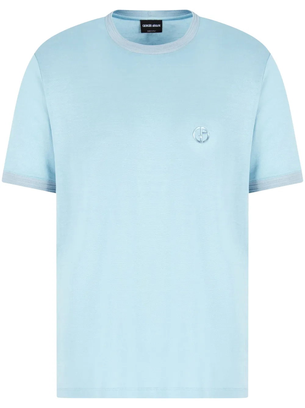Giorgio Armani Logo-embroidered T-shirt In Blue