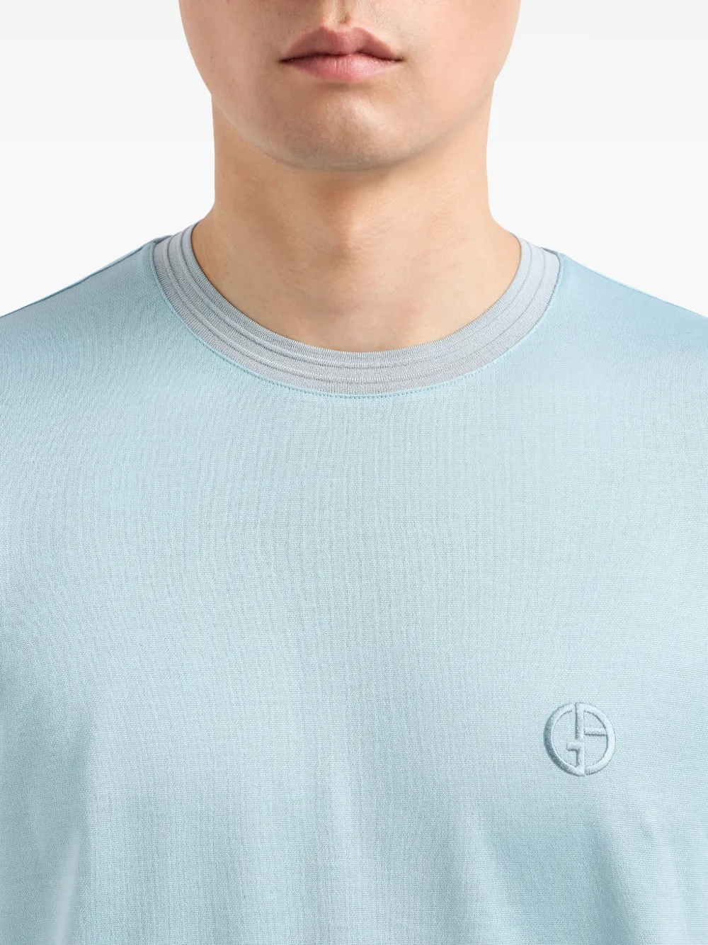 Giorgio Armani Logo-embroidered T-shirt In Blue