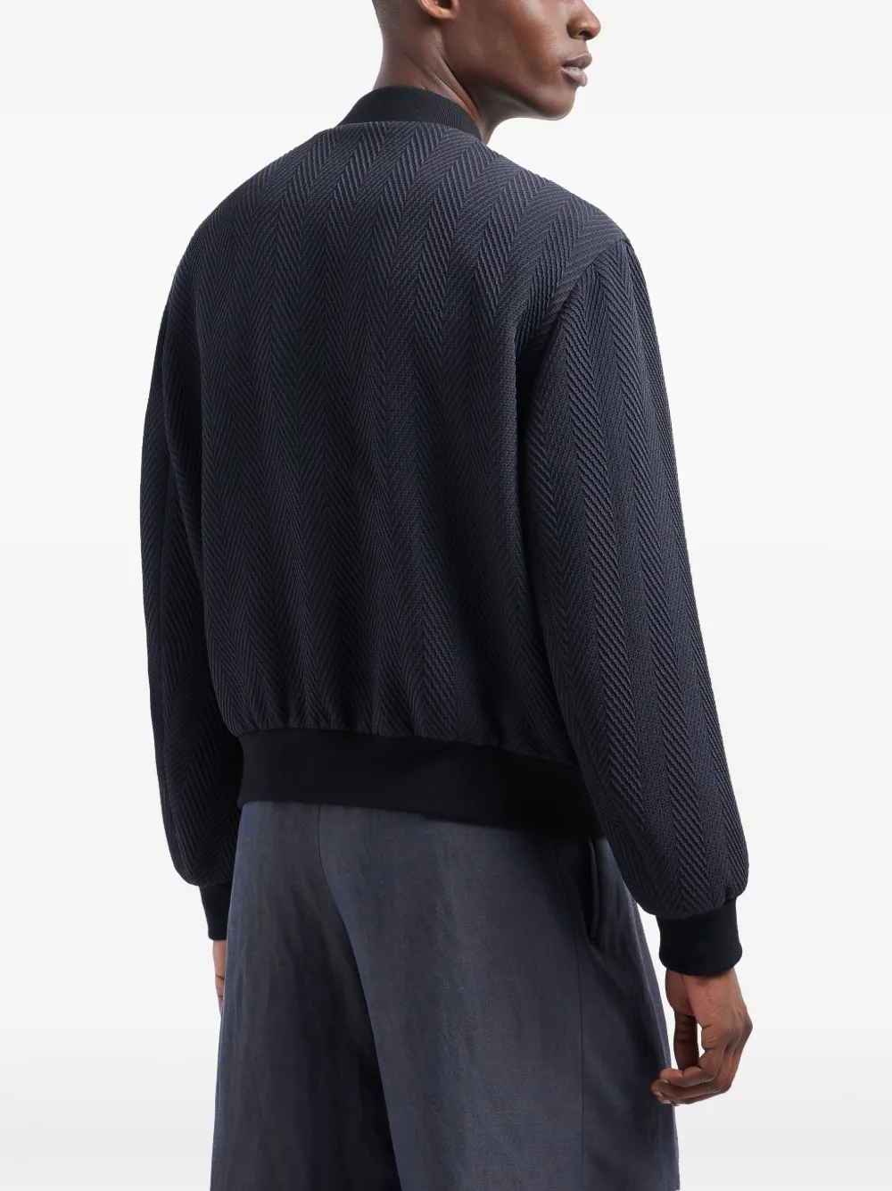 Giorgio Armani Silk-blend Bomber Jacket In Blue