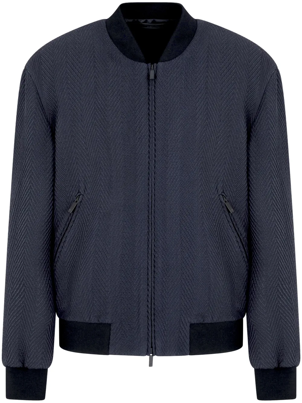 Giorgio Armani Silk-blend Bomber Jacket In Blue