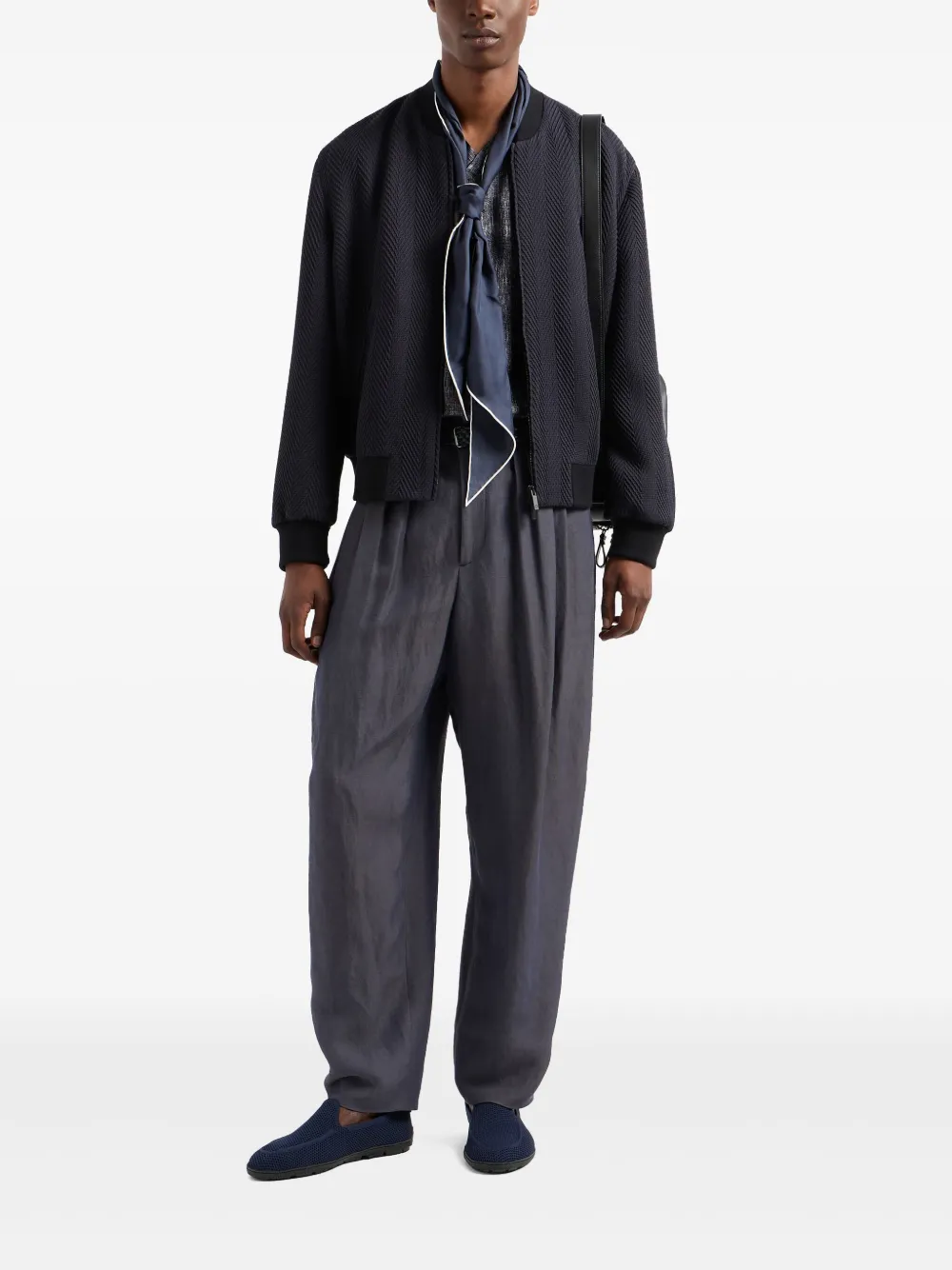 Giorgio Armani Silk-blend Bomber Jacket In Blue