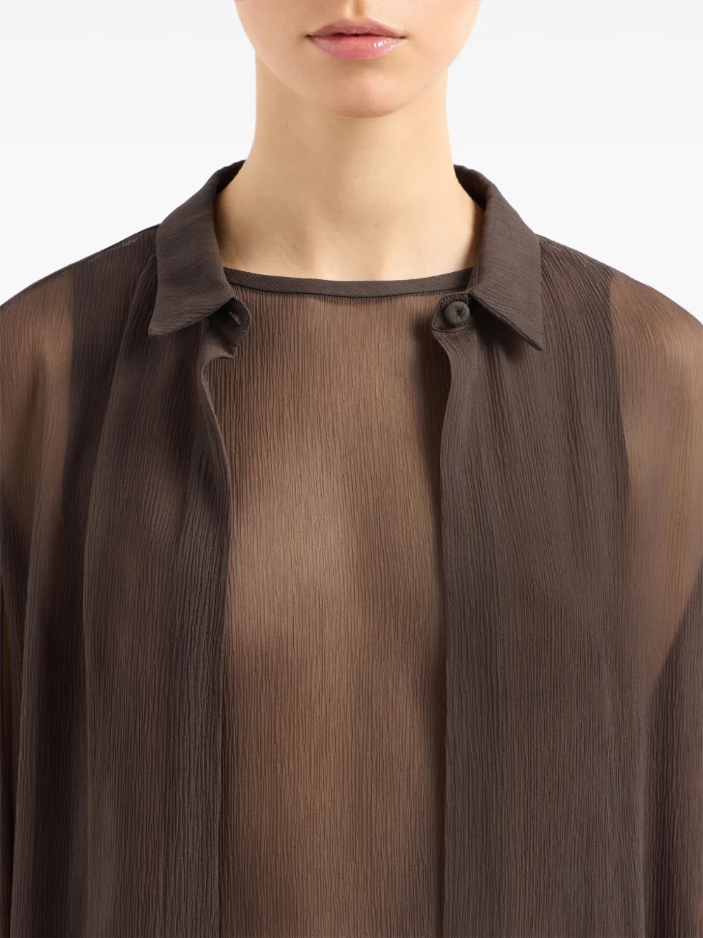 Giorgio Armani Double-layer Silk Top In Brown
