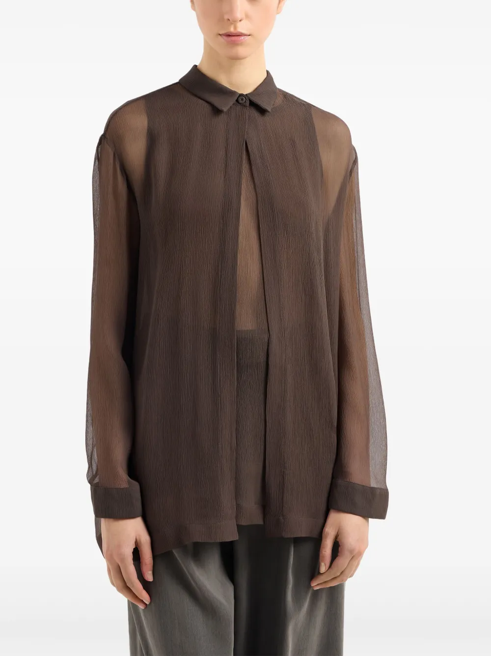 Giorgio Armani Double-layer Silk Top In Brown