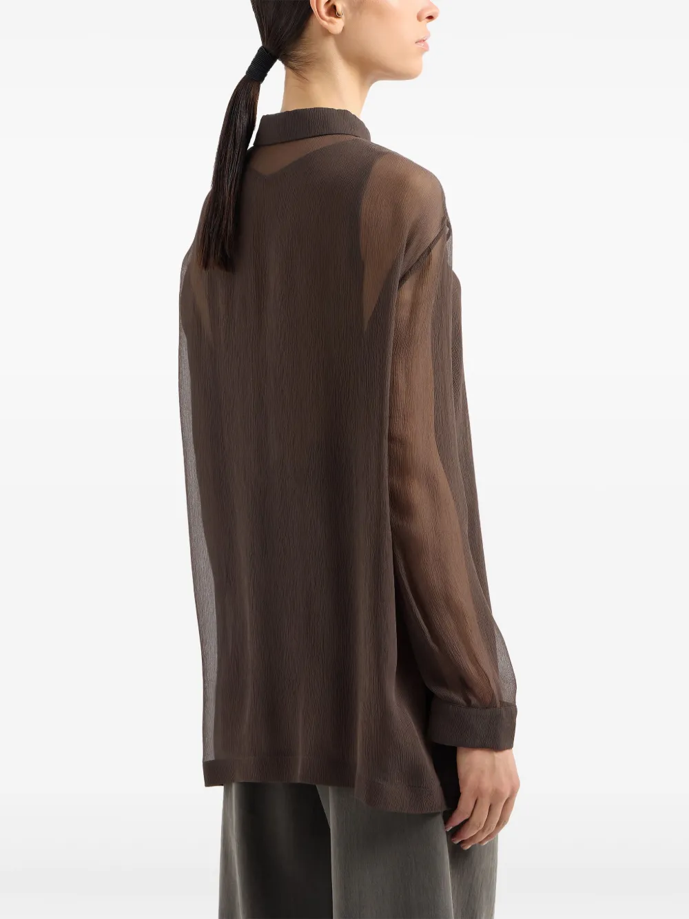 Giorgio Armani Double-layer Silk Top In Brown
