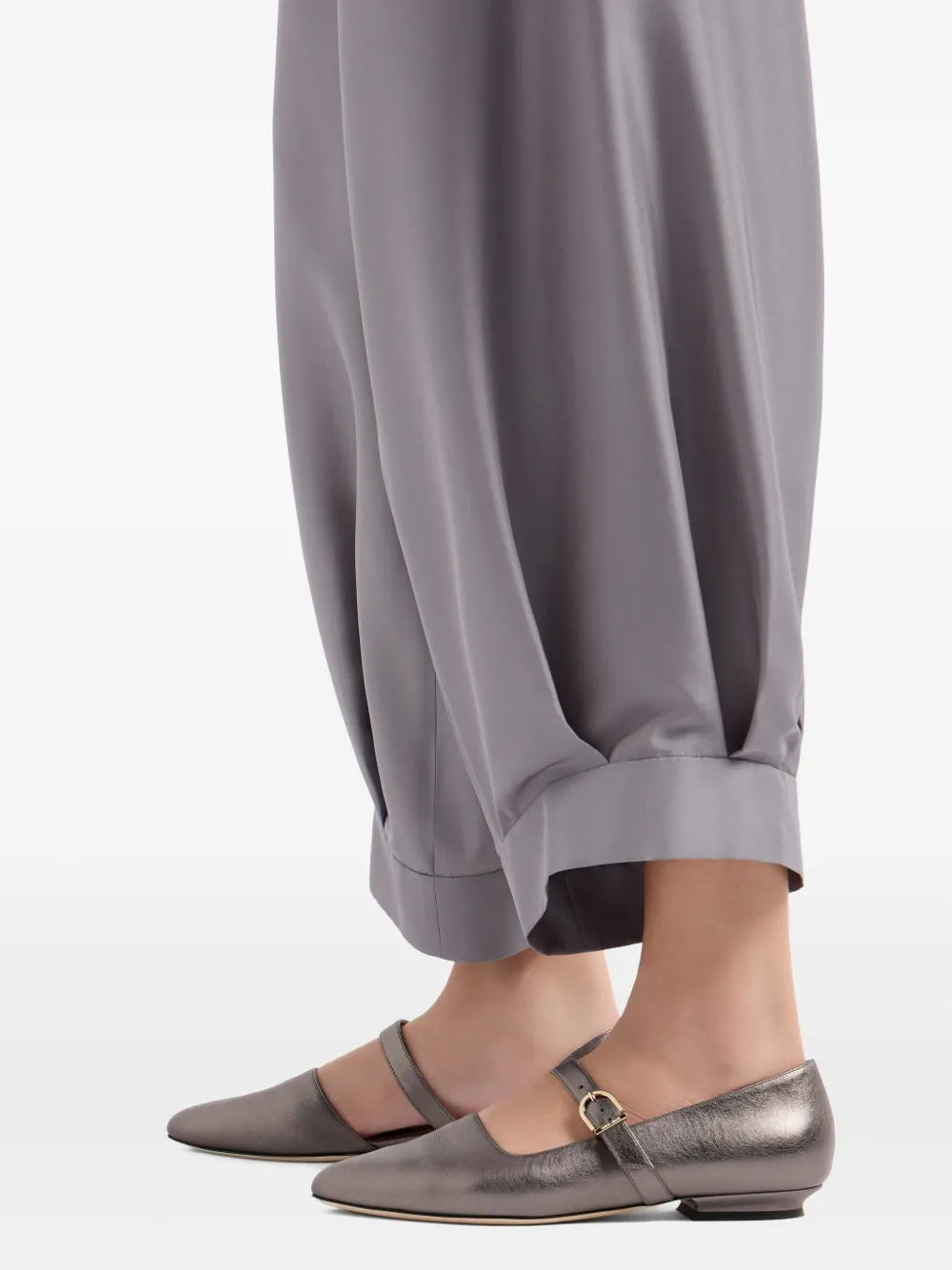 Giorgio Armani Wide-leg Trousers In Checked Brushed Linen In Gray
