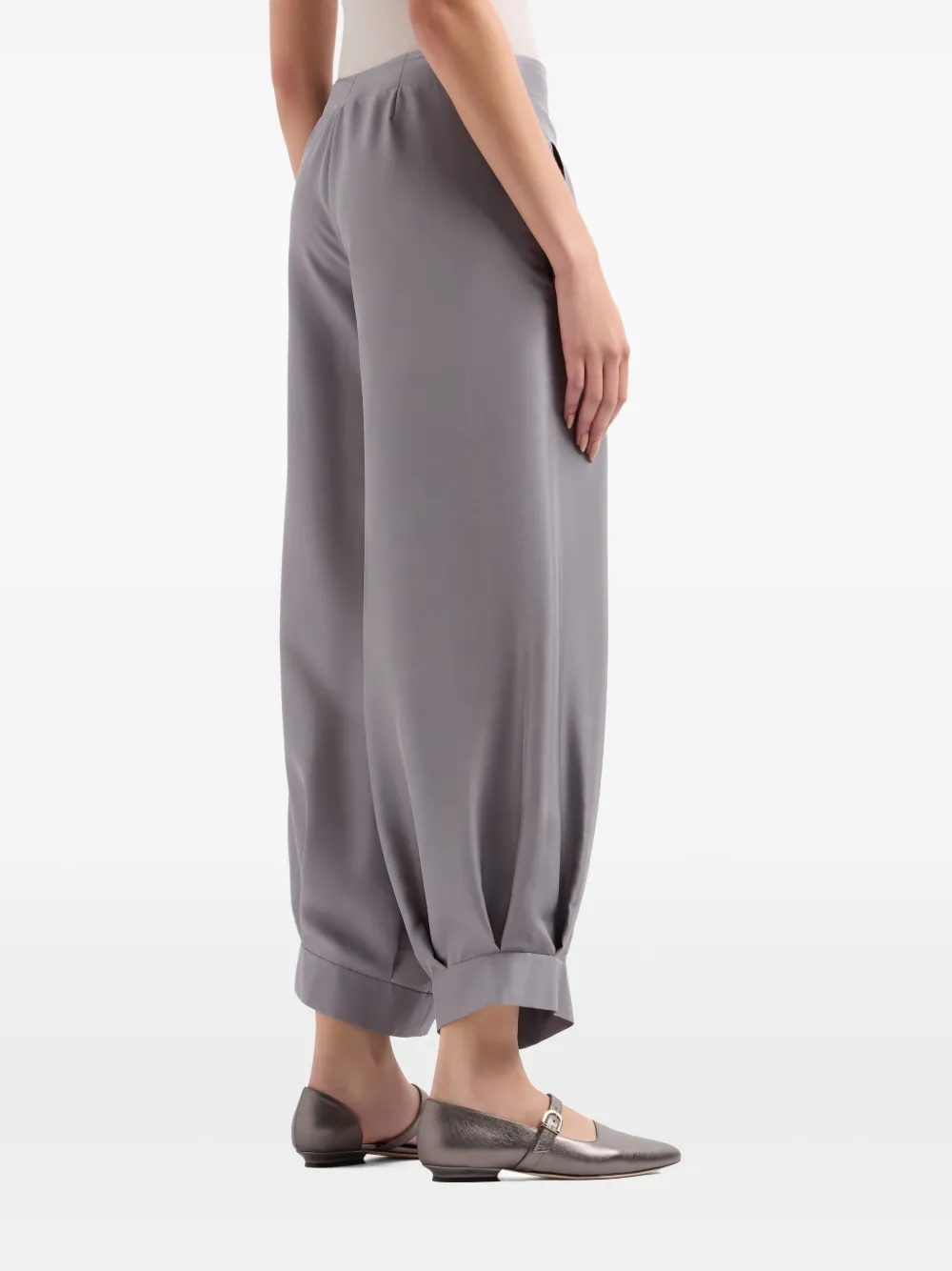 Giorgio Armani Wide-leg Trousers In Checked Brushed Linen In Gray