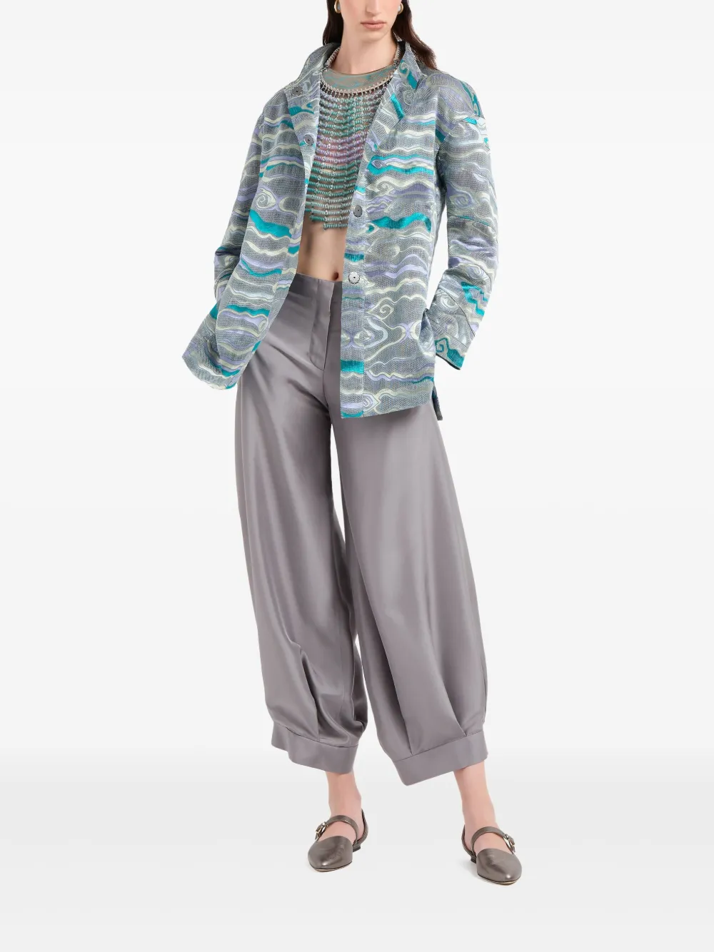 Giorgio Armani Broek met wijde pijpen - Grijs