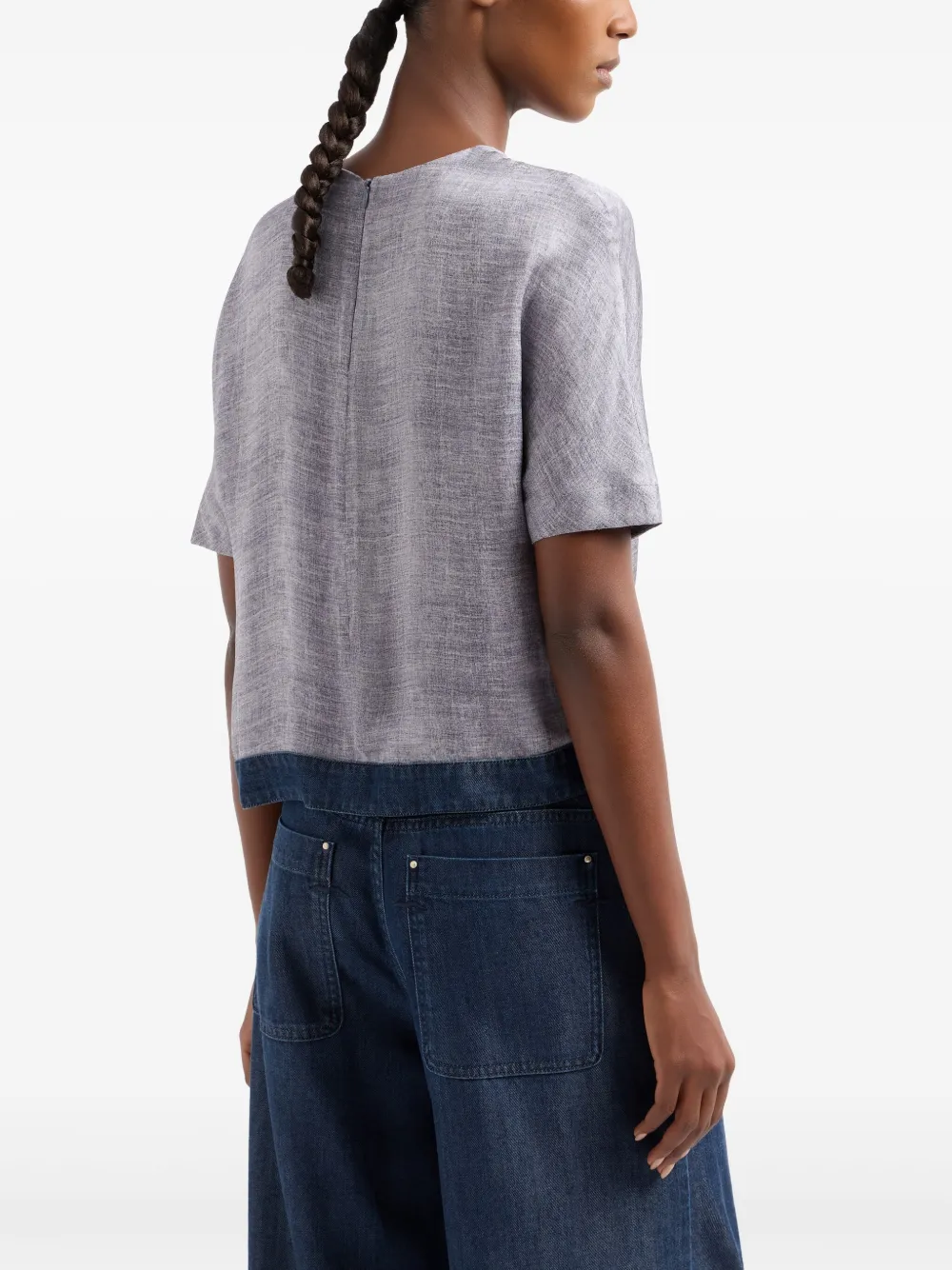 Giorgio Armani Blouse met denim afwerking Grijs