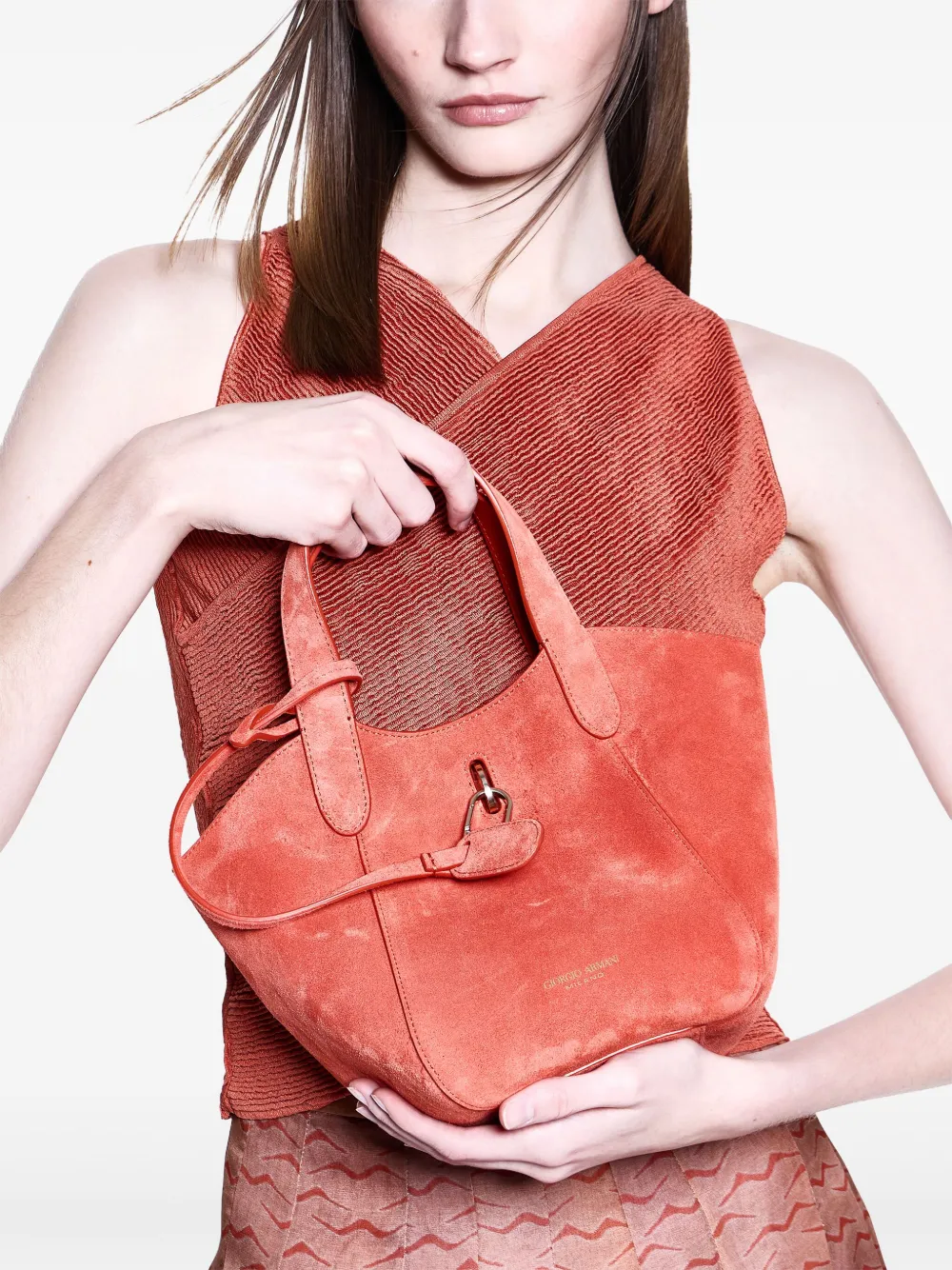 Giorgio Armani Small Suede Handbag In Orange