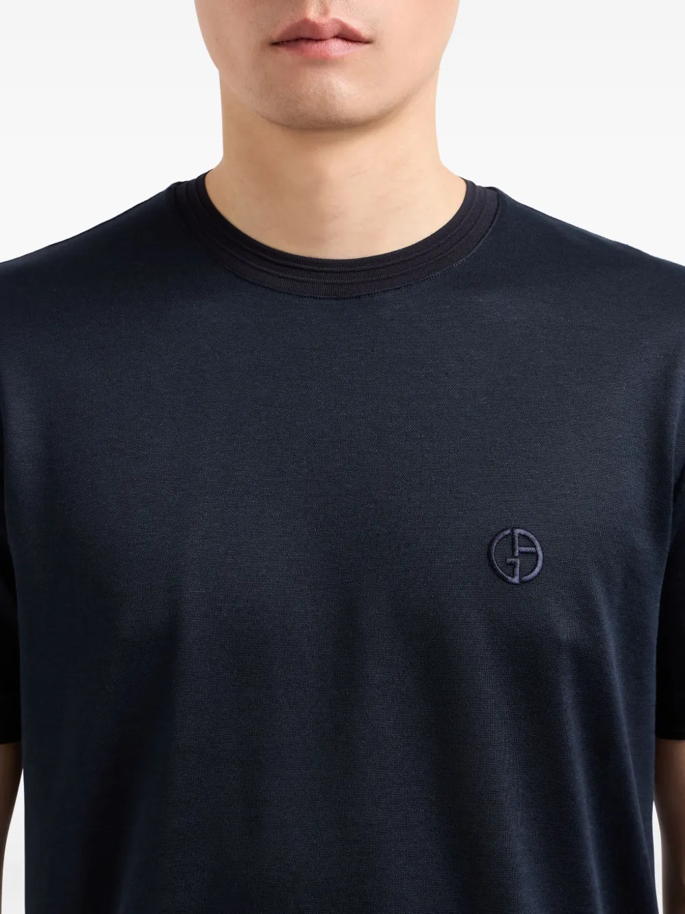 Giorgio Armani Logo-embroidered T-shirt In Blue