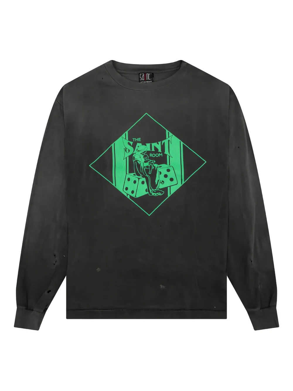 SAINT MXXXXXX Gerafeld T-shirt met grafische print en lange mouwen Zwart