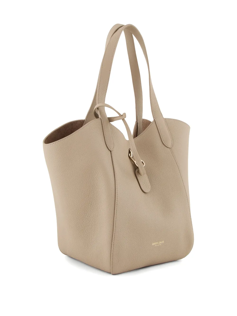 Giorgio Armani Hammered Leather Shoulder Bag In Nude