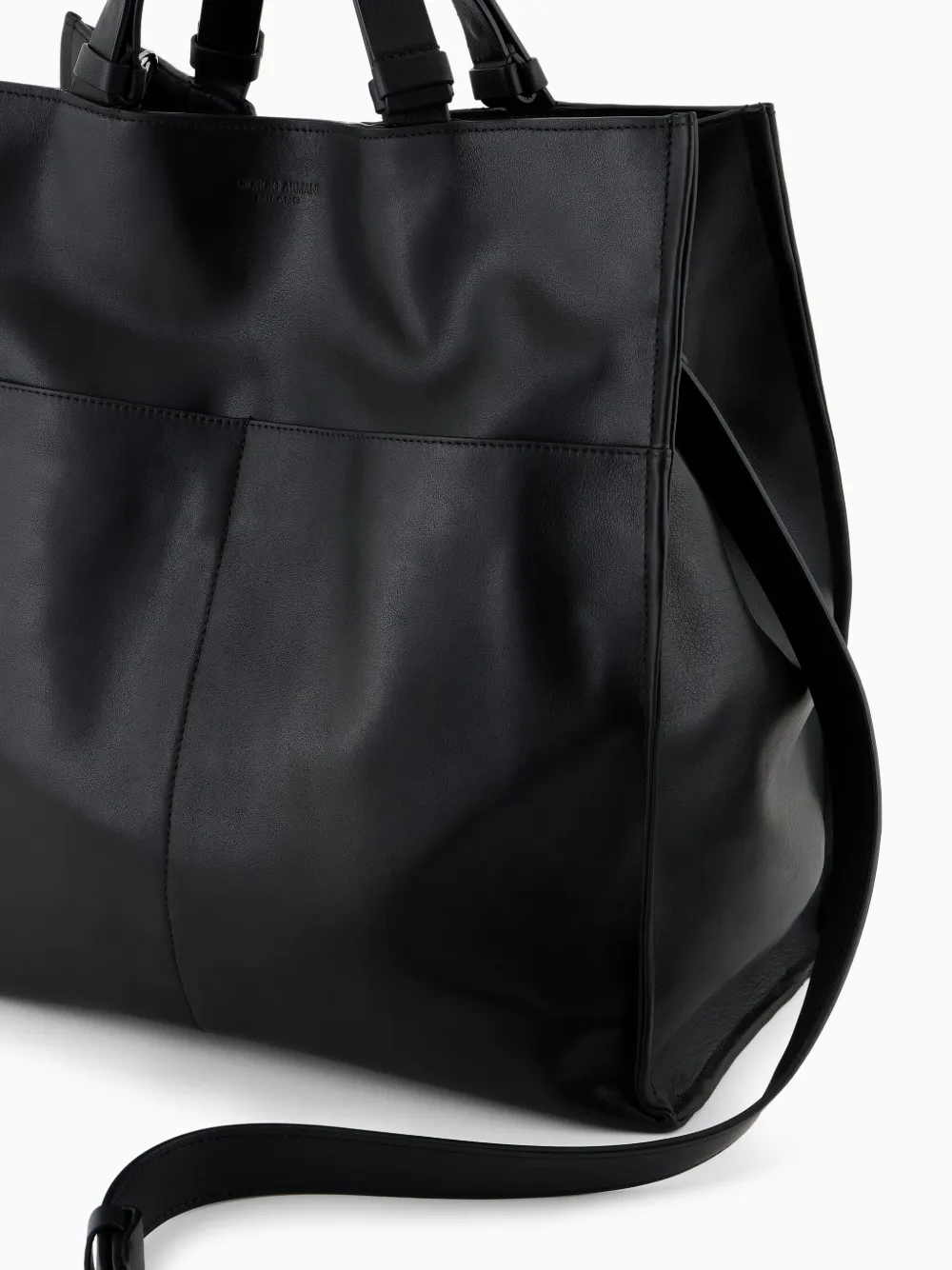 Giorgio Armani Leather Tote Bag In Black