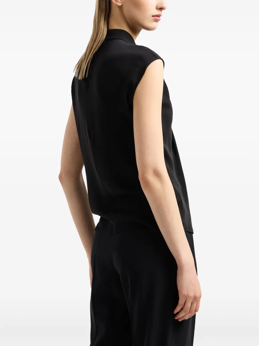 Giorgio Armani Twisted Cap-sleeve Georgette Silk Blouse In Black