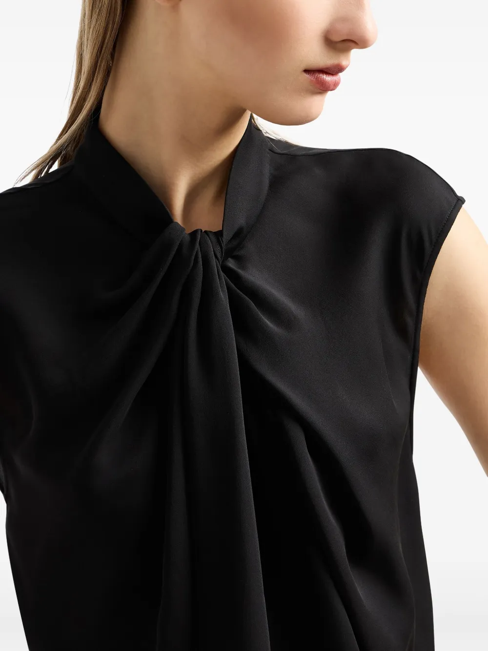 Giorgio Armani Twisted Cap-sleeve Georgette Silk Blouse In Black