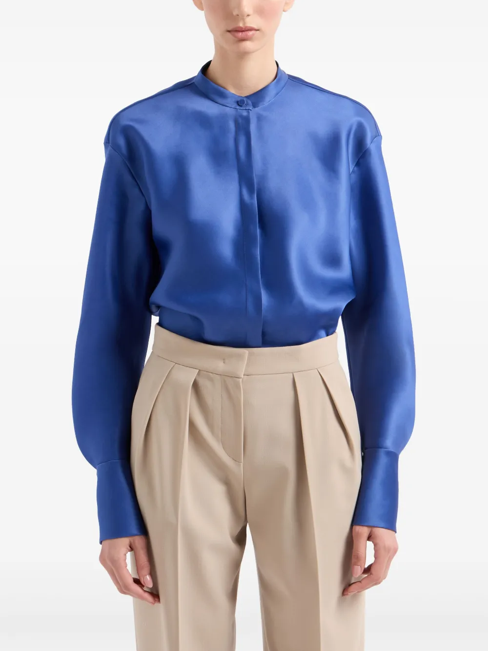 Giorgio Armani Long-sleeved Shirt In Triple Silk Georgette In Gold
