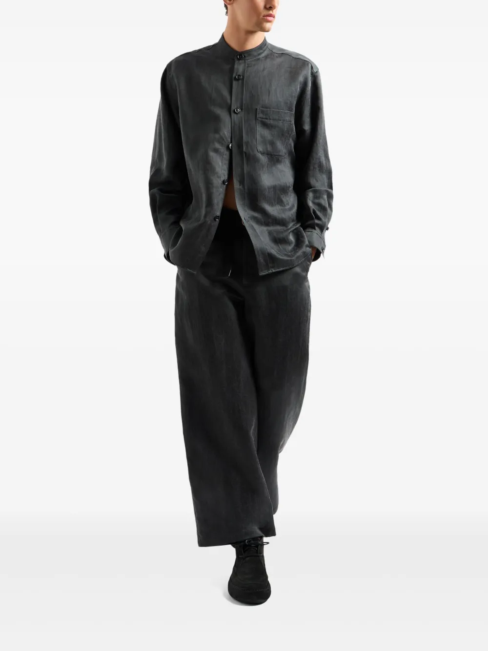 Giorgio Armani Overhemd van linnenblend - Grijs