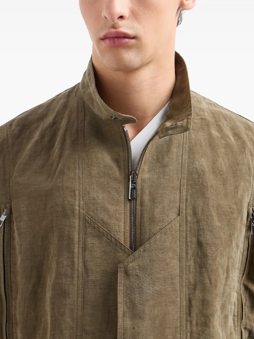 Giorgio Armani Linen And Lyocell Blouson In Brown