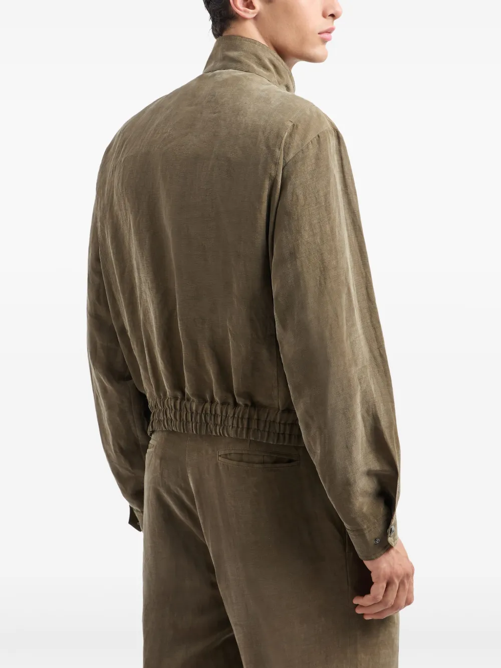 Giorgio Armani Linen And Lyocell Blouson In Brown