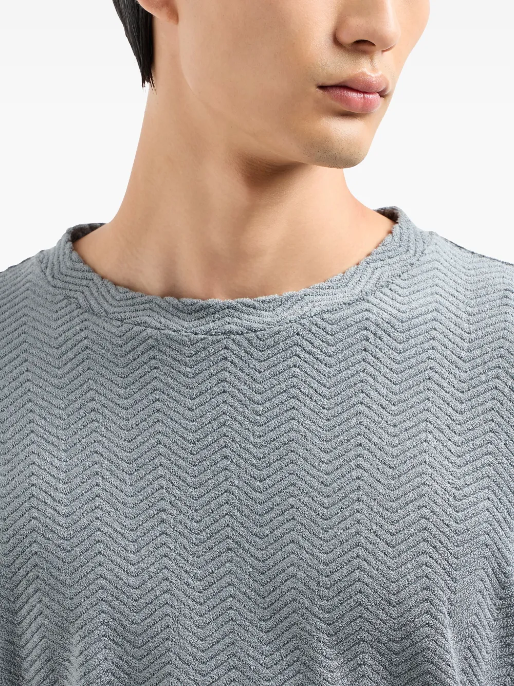 Giorgio Armani Crew-neck Sweatshirt In Chevron Silk And Cotton In Blue
