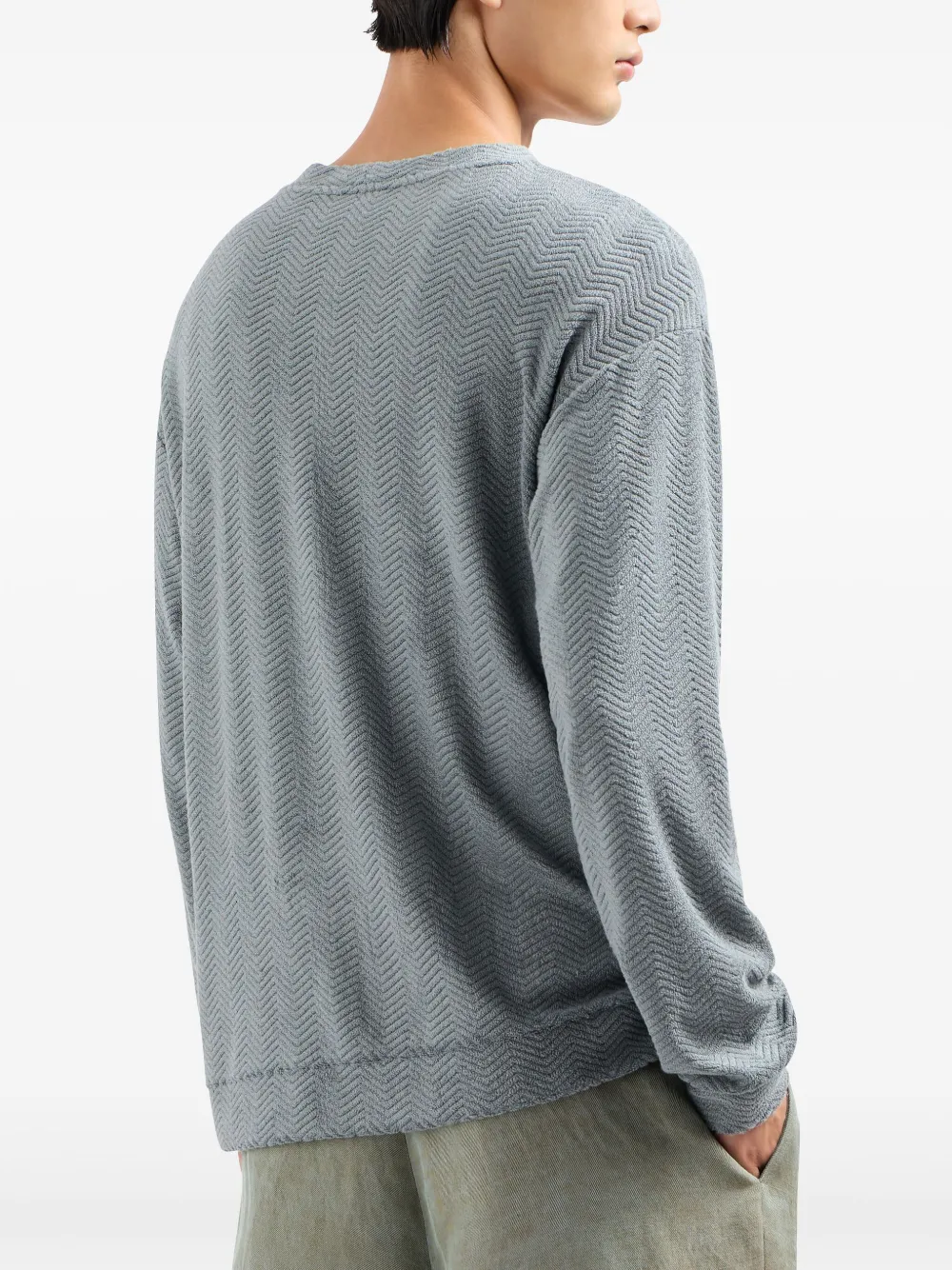 Giorgio Armani Crew-neck Sweatshirt In Chevron Silk And Cotton In Blue