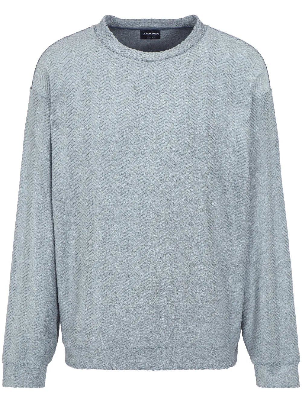 Giorgio Armani Crew-neck Sweatshirt In Chevron Silk And Cotton In Blue