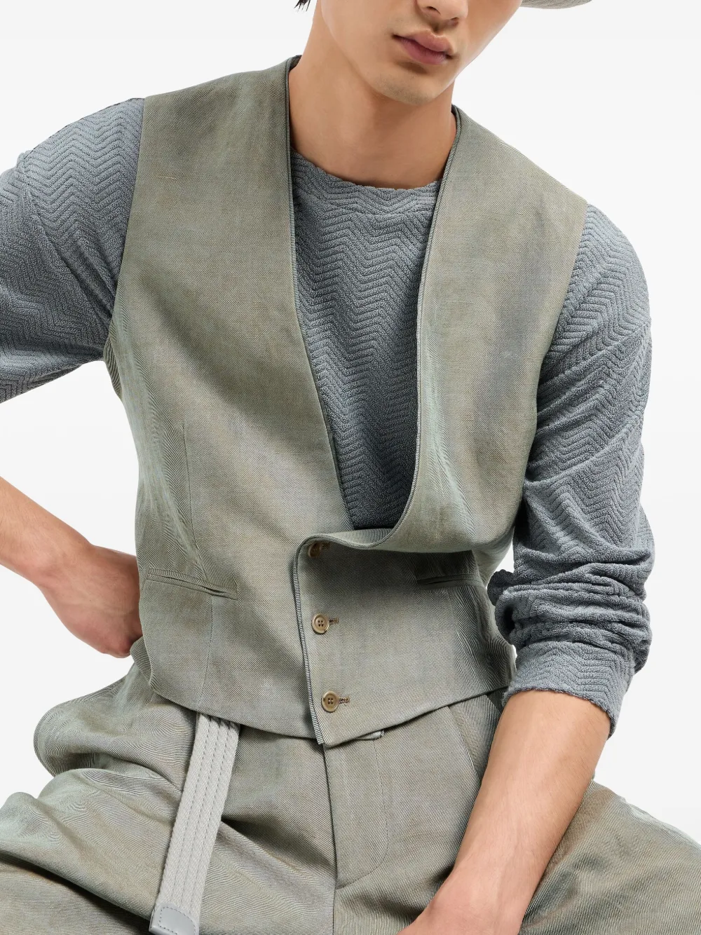 Giorgio Armani Crew-neck Sweatshirt In Chevron Silk And Cotton In Blue