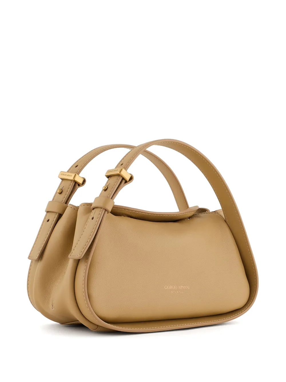 Giorgio Armani Leather Tote Bag In Neutral
