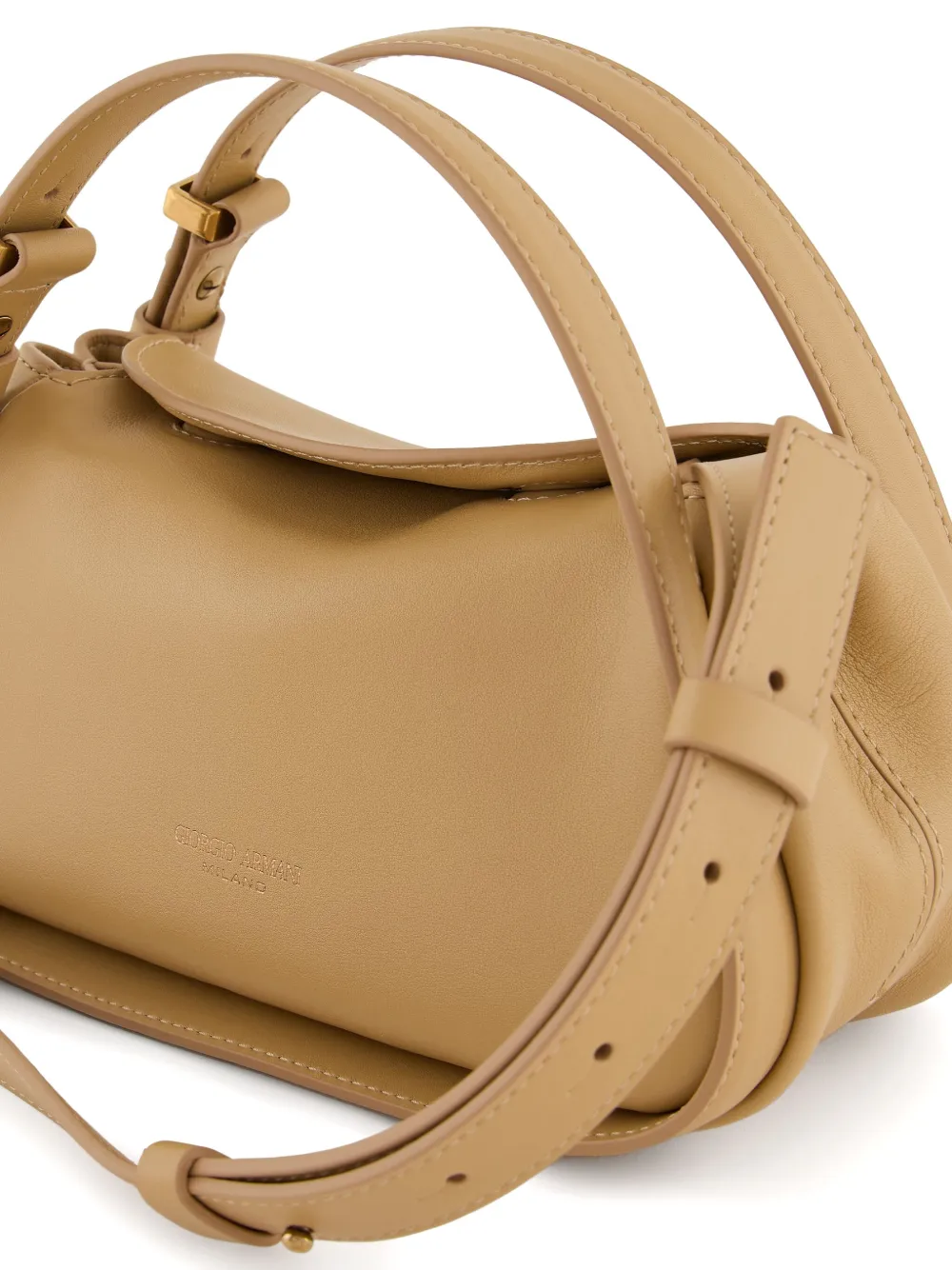 Giorgio Armani Leather Tote Bag In Neutral