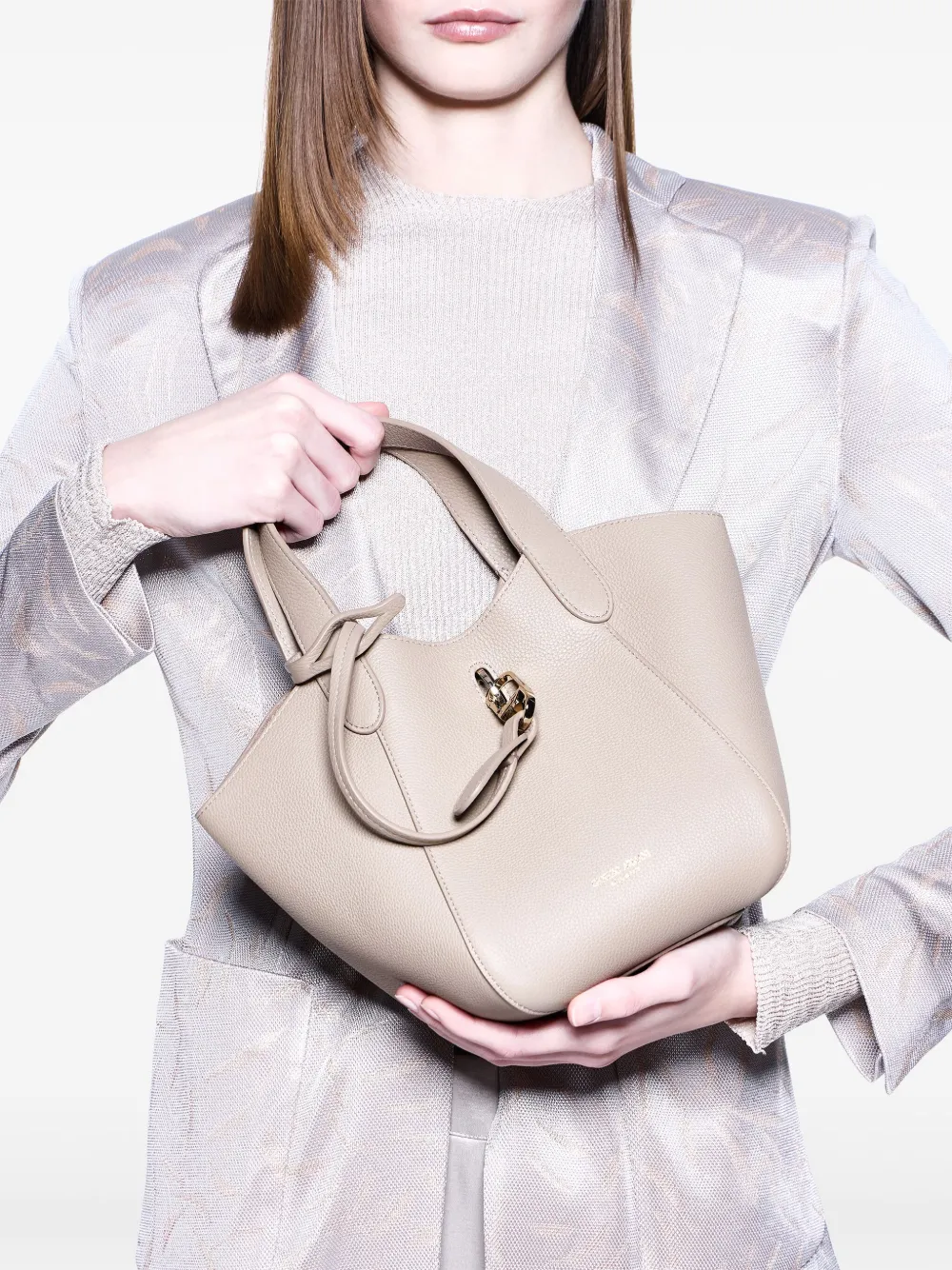 Giorgio Armani Leren shopper Beige