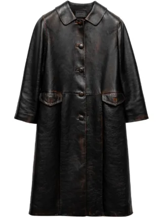 プラダPRADA メンズレザー ロングコート Prada レザーコート | ブラック | FARFETCH JP