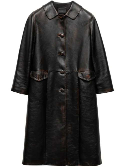 Prada manteau en cuir nappa - Noir - Prada - Modalova