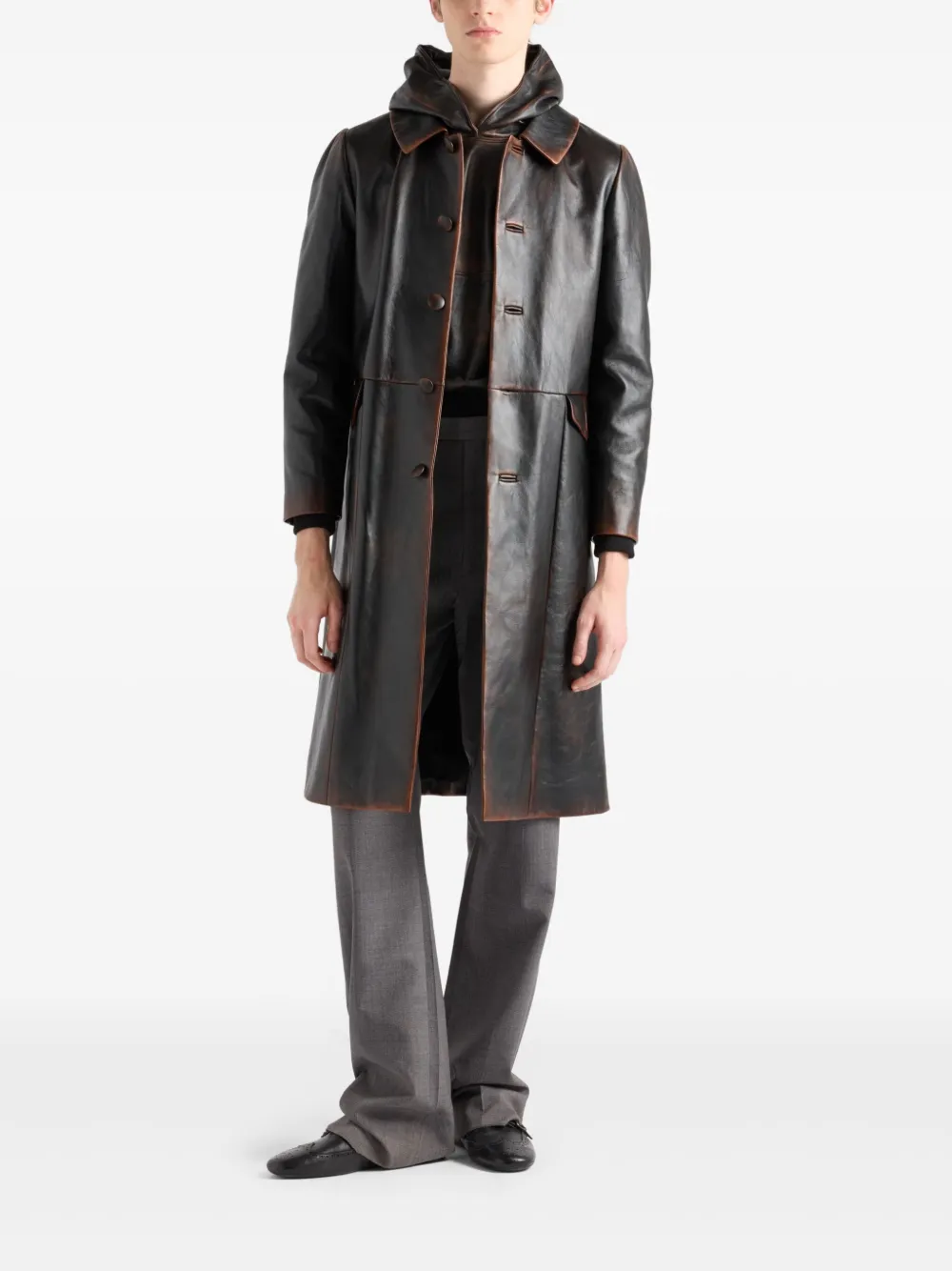 Prada nappa leather coat - Zwart