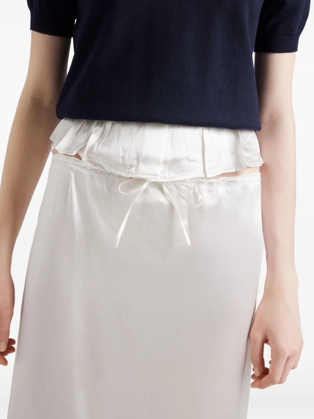 Prada White Skirt With Lace Trim And Drawstring Waist In Weiss