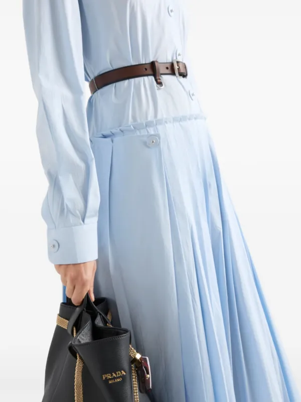 Prada Pleated Poplin Dress | Blue | FARFETCH