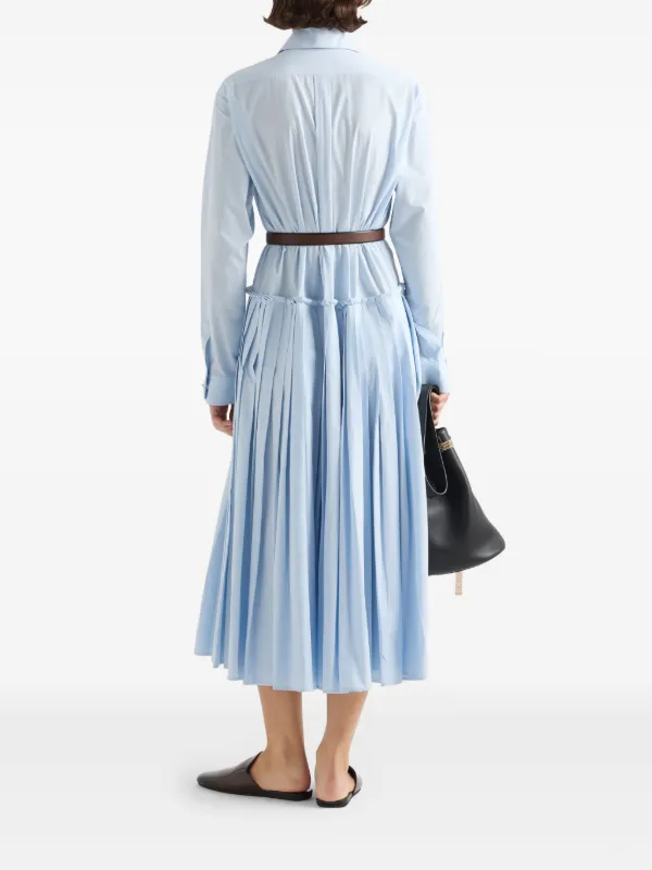 Prada Pleated Poplin Dress | Blue | FARFETCH